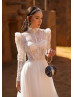 High Neck Long Sleeves Ivory Lace Tulle Wedding Dress